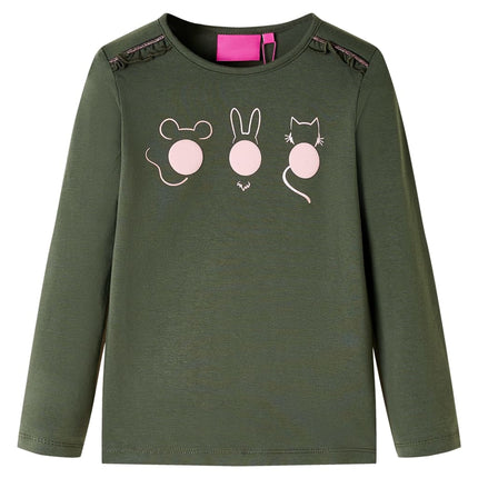 Langærmet T-shirt til børn str. 128 kakifarvet