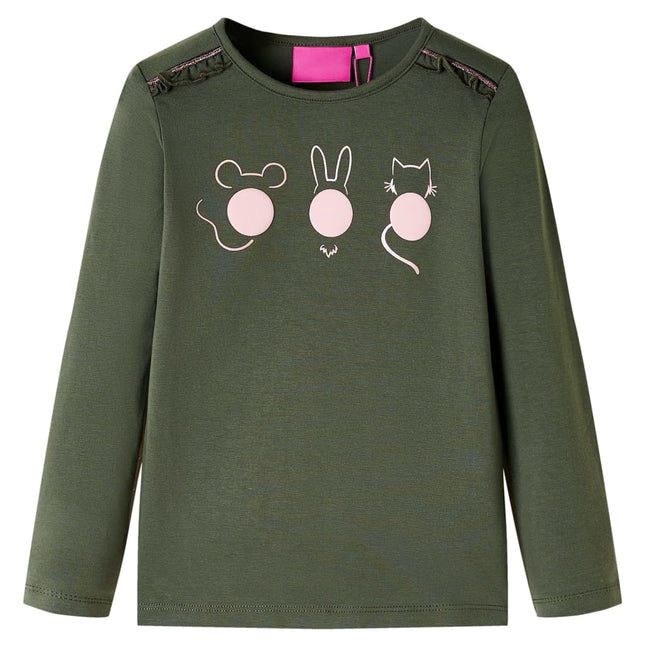 Langærmet T-shirt til børn str. 128 kakifarvet