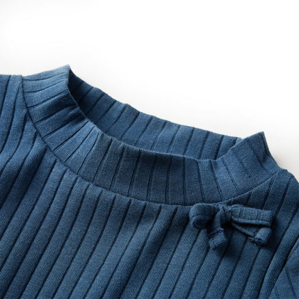 Langærmet T-shirt til børn str. 116 ribstrikket marineblå