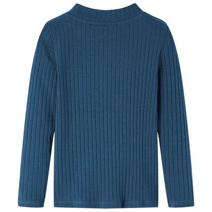 Langærmet T-shirt til børn str. 128 ribstrikket marineblå