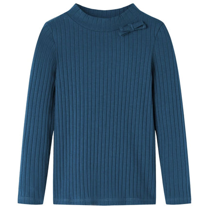 Langærmet T-shirt til børn str. 140 ribstrikket marineblå