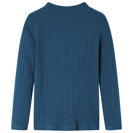 Langærmet T-shirt til børn str. 140 ribstrikket marineblå