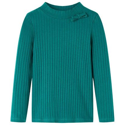 Langærmet T-shirt til børn str. 104 ribstrikket mørkegrøn