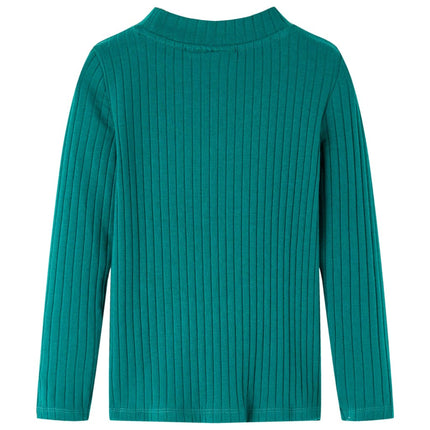 Langærmet T-shirt til børn str. 116 ribstrikket mørkegrøn