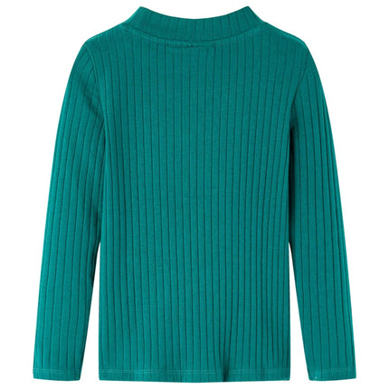 Langærmet T-shirt til børn str. 128 ribstrikket mørkegrøn