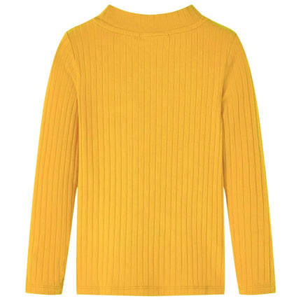 Langærmet T-shirt til børn str. 92 ribstrikket okkergul