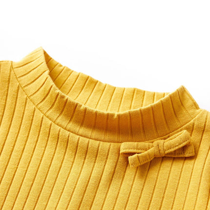 Langærmet T-shirt til børn str. 116 ribstrikket okkergul