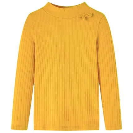 Langærmet T-shirt til børn str. 128 ribstrikket okkergul