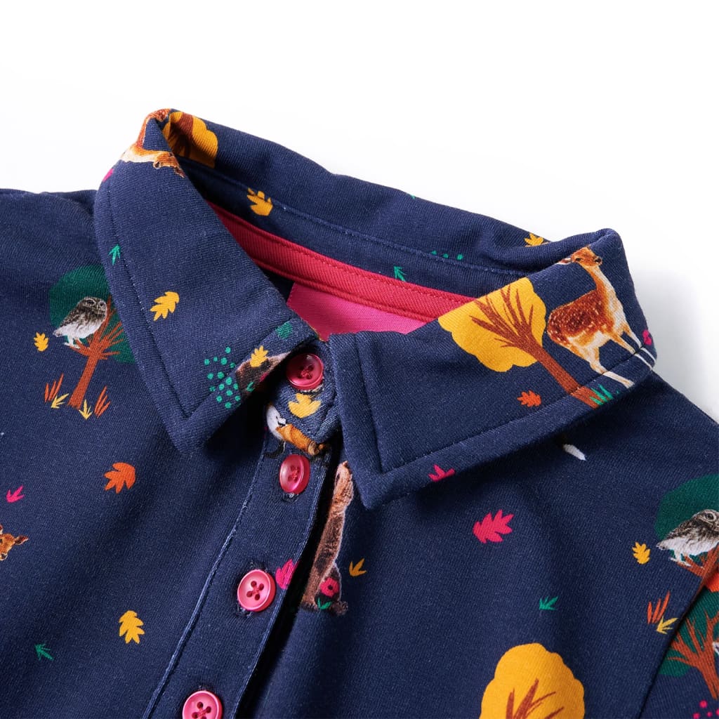 Langærmet kjole til børn str. 92 med snøre marineblå