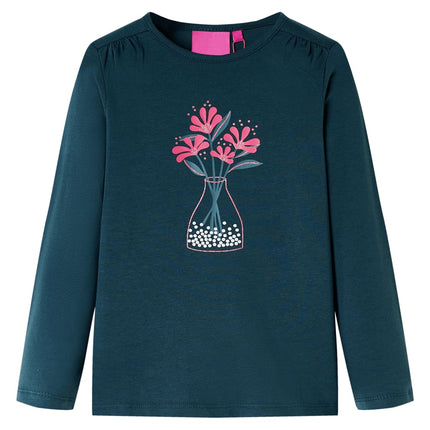 Langærmet T-shirt til børn str. 116 mørkegrøn