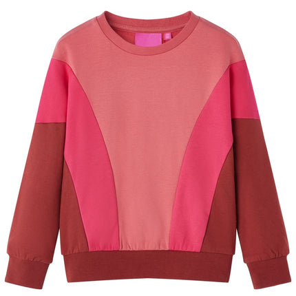 Sweatshirt til børn str. 92 farveblok lyserød og henna