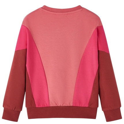 Sweatshirt til børn str. 104 farveblok lyserød og henna