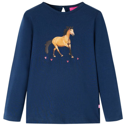 Langærmet T-shirt til børn str. 104 marineblå