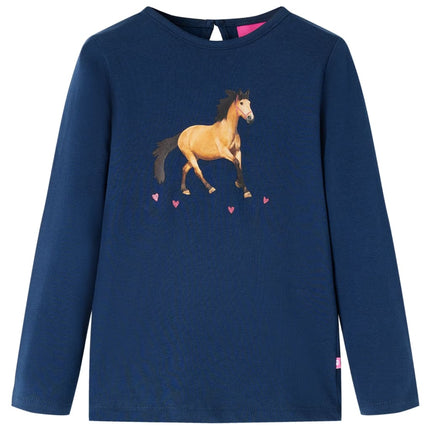 Langærmet T-shirt til børn str. 116 marineblå