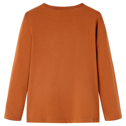 Langærmet T-shirt til børn str. 104 cognacfarvet