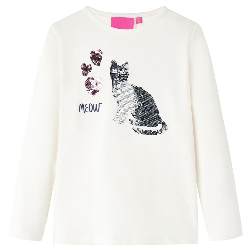 Langærmet T-shirt til børn str. 128 ecrufarvet