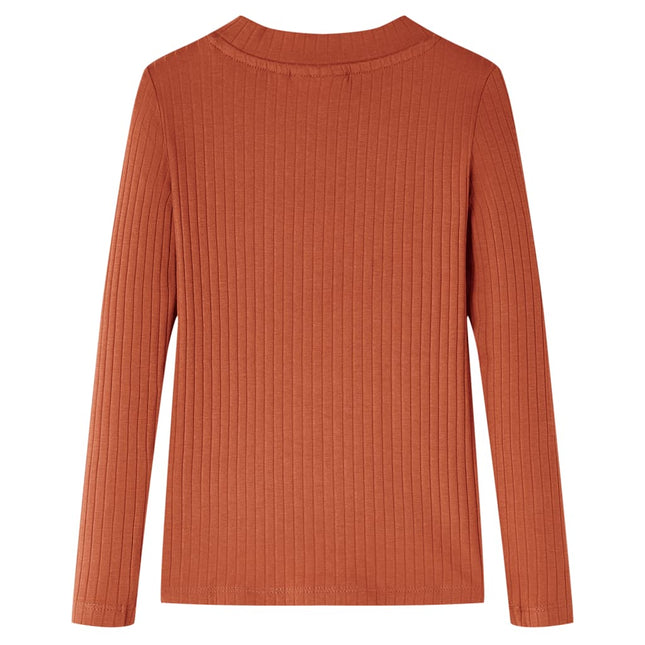 Langærmet T-shirt til børn str. 92 cognacfarvet