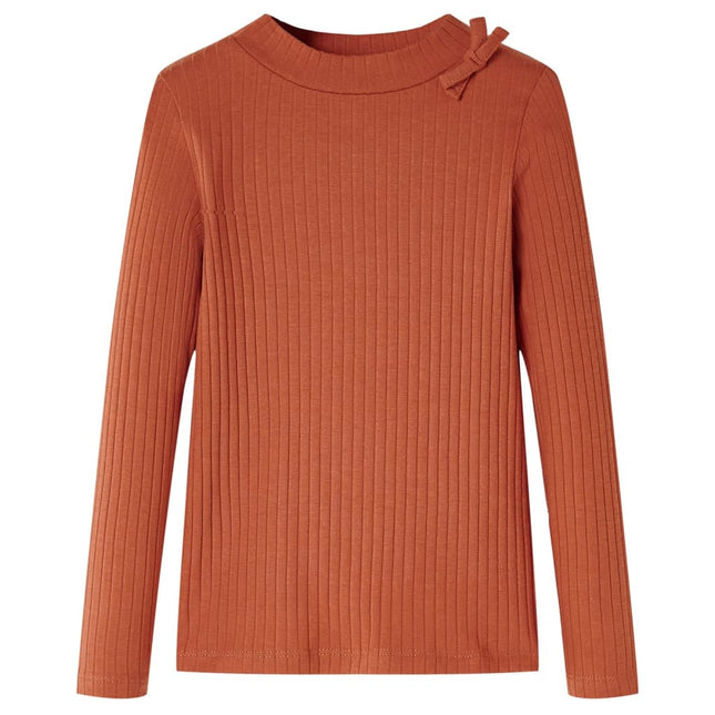 Langærmet T-shirt til børn str. 104 cognacfarvet