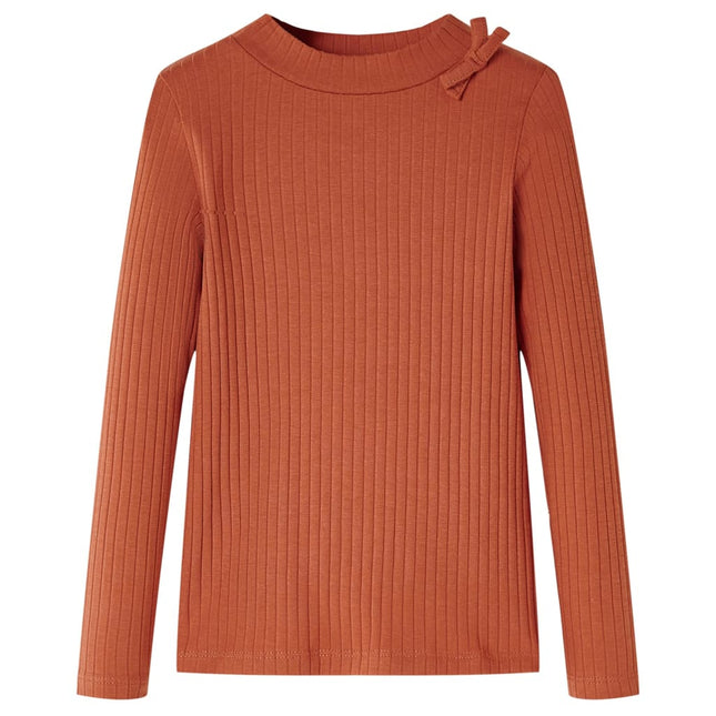 Langærmet T-shirt til børn str. 116 cognacfarvet