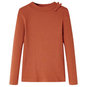 Langærmet T-shirt til børn str. 116 cognacfarvet