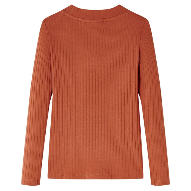 Langærmet T-shirt til børn str. 116 cognacfarvet