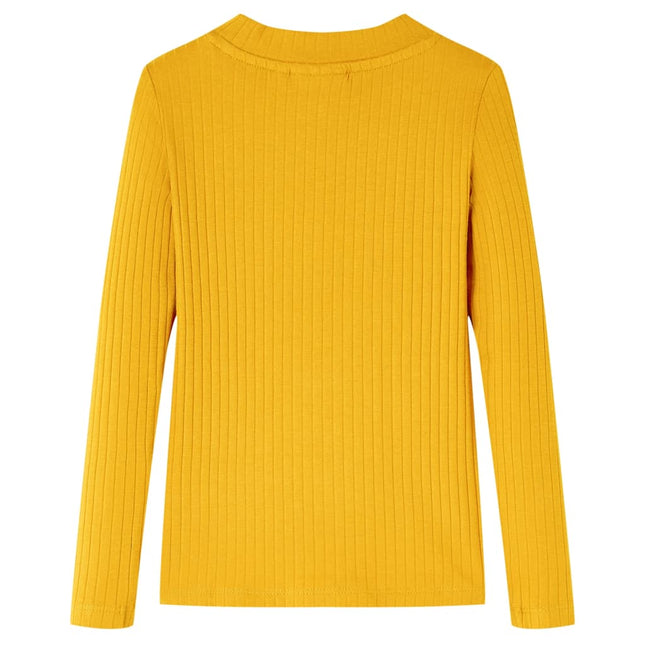 Langærmet T-shirt til børn str. 92 okkergul