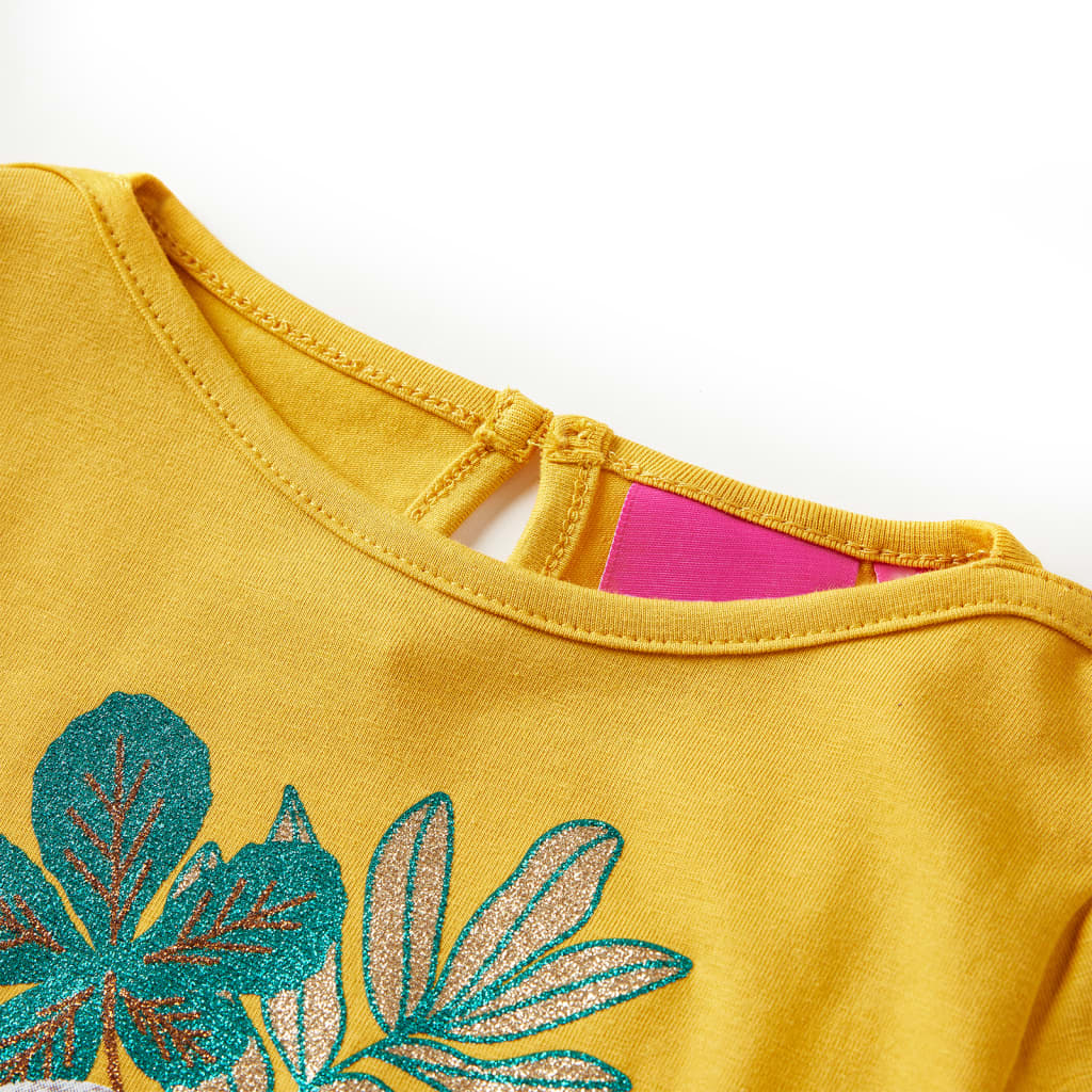 Langærmet T-shirt til børn str. 116 okkergul