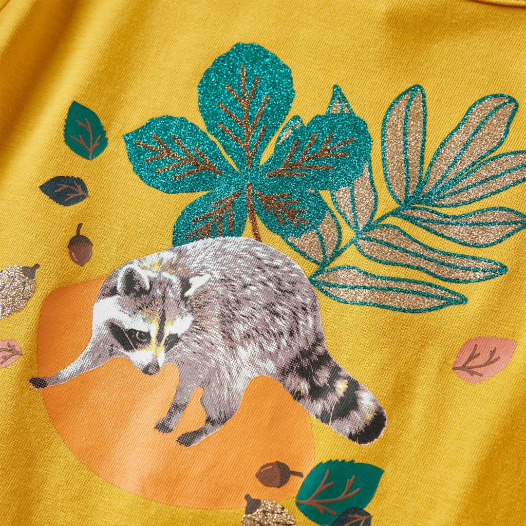 Langærmet T-shirt til børn str. 128 okkergul
