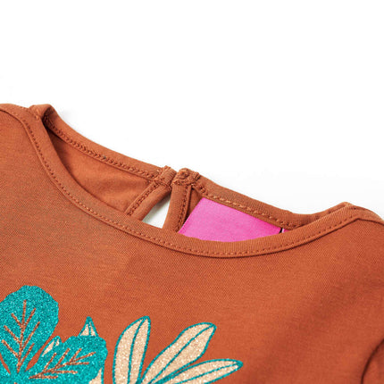 Langærmet T-shirt til børn str. 128 cognacfarvet