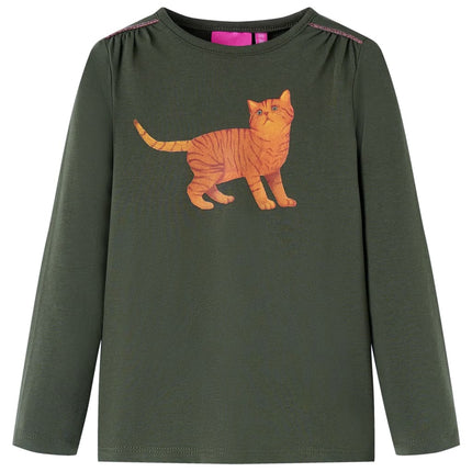 Langærmet T-shirt til børn str. 104 kakifarvet