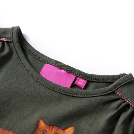 Langærmet T-shirt til børn str. 116 kakifarvet