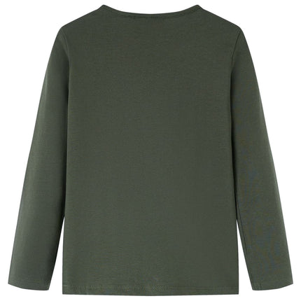Langærmet T-shirt til børn str. 128 kakifarvet
