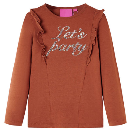 Langærmet T-shirt til børn str. 140 cognacfarvet
