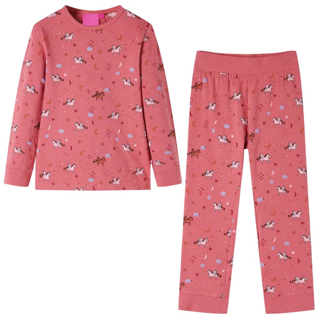 Langærmet pyjamas til børn str. 128 gammelrosa