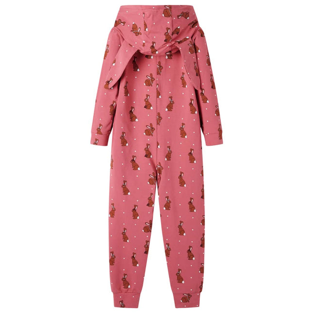 Onesie med hætte til børn str. 92 gammelrosa