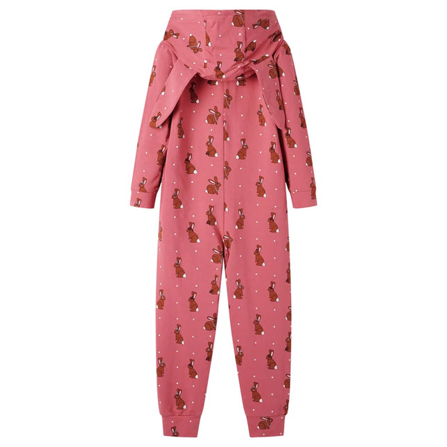 Onesie med hætte til børn str. 104 gammelrosa