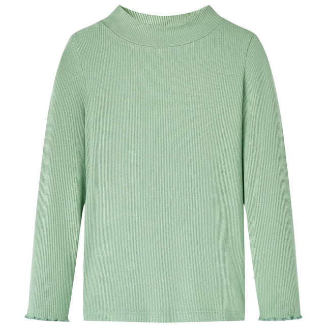 Langærmet T-shirt til børn str. 140 mock-rullekrave mørk mintgrøn