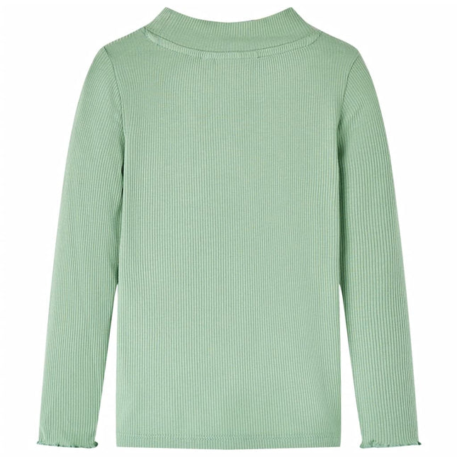 Langærmet T-shirt til børn str. 140 mock-rullekrave mørk mintgrøn