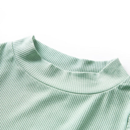 Langærmet T-shirt til børn str. 140 mock-rullekrave mørk mintgrøn