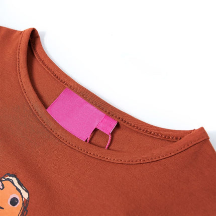Langærmet T-shirt til børn str. 116 cognacfarvet