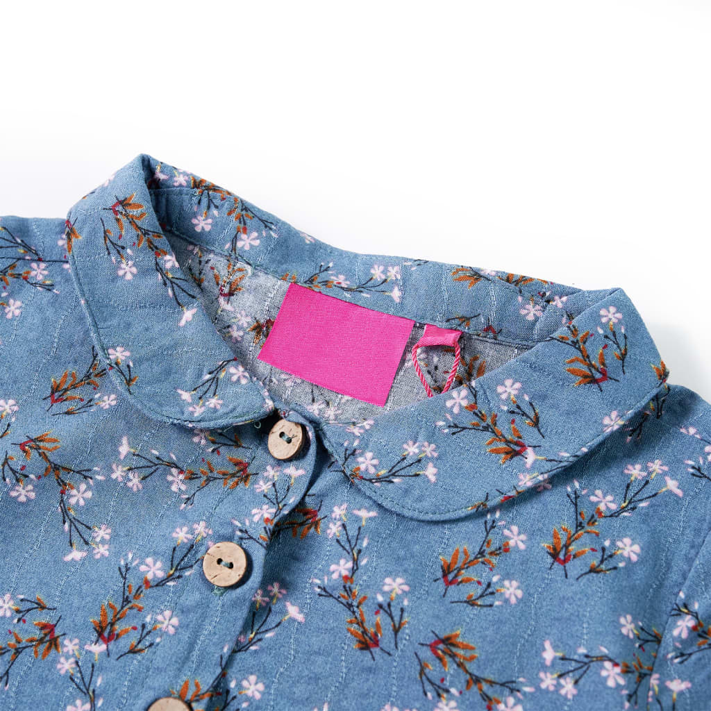 Langærmet kjole til børn str. 128 petroleumsblå