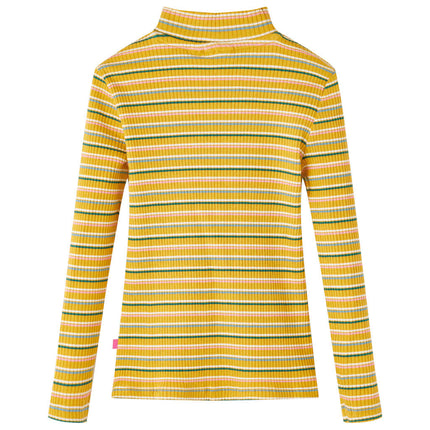 Langærmet T-shirt til børn str. 104 mock-rullekrave okkerfarve