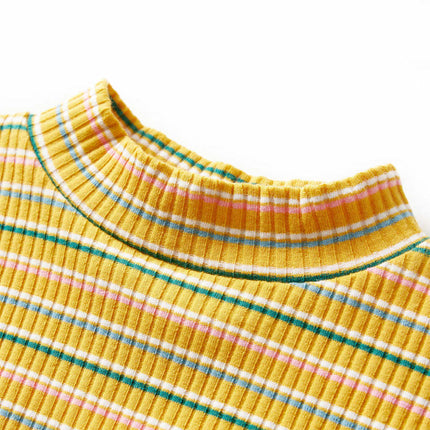 Langærmet T-shirt til børn str. 104 mock-rullekrave okkerfarve