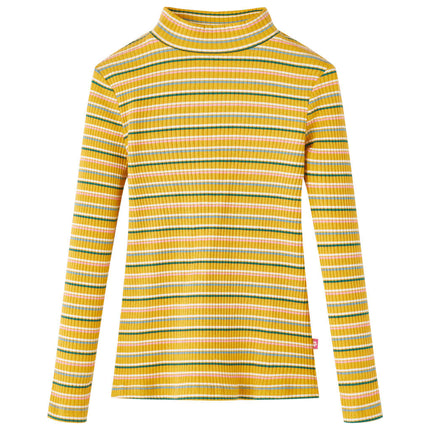 Langærmet T-shirt til børn str. 128 mock-rullekrave okkerfarve