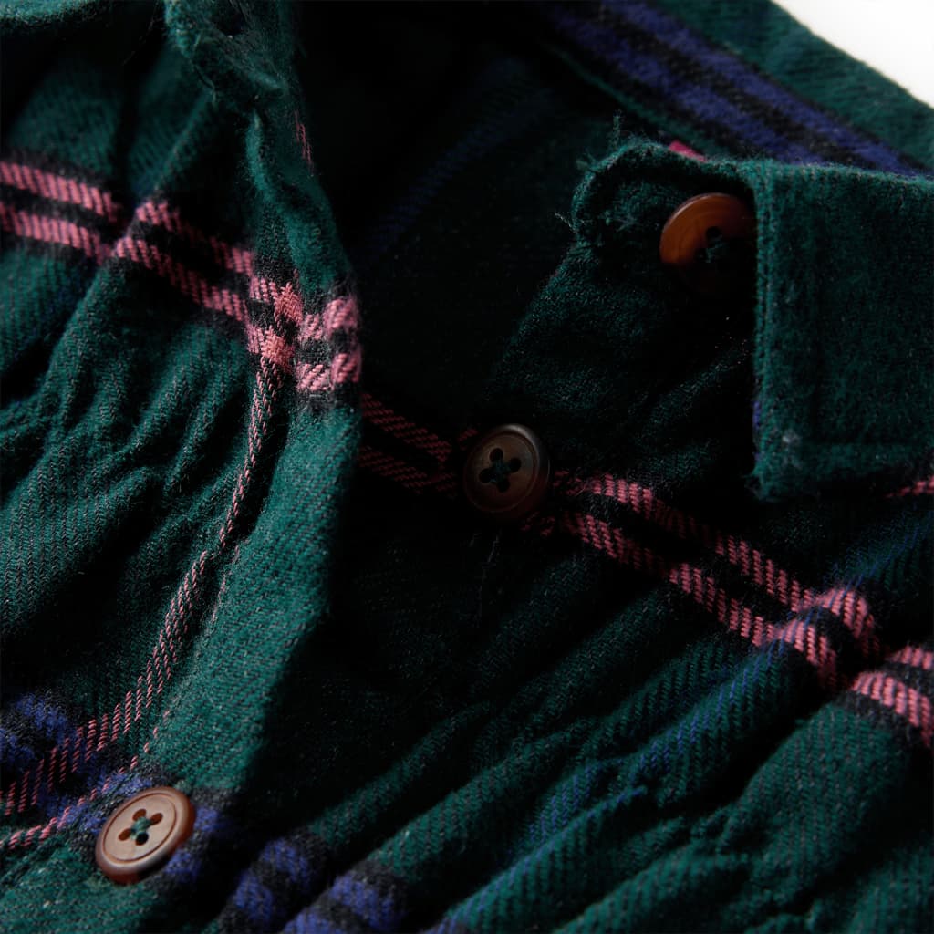 Langærmet kjole til børn str. 104 flæser mørkegrøn