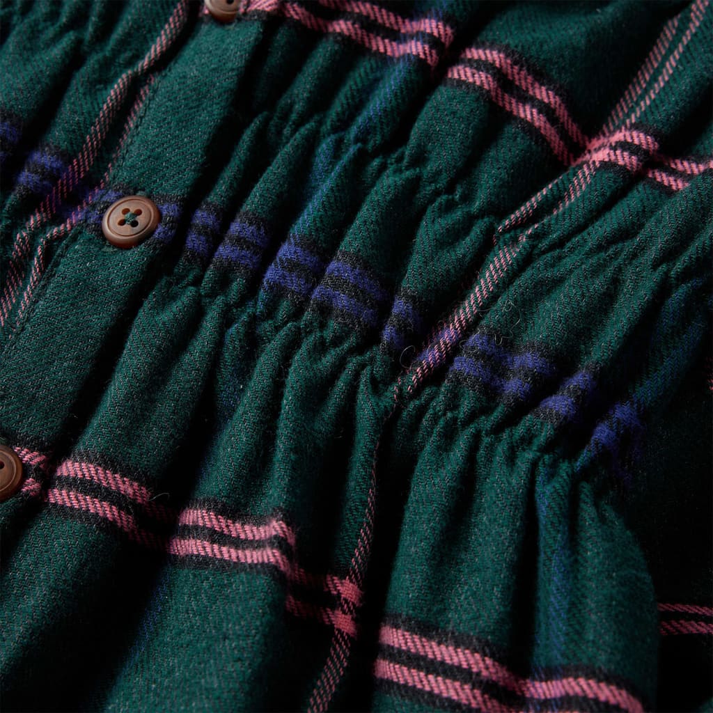 Langærmet kjole til børn str. 116 flæser mørkegrøn