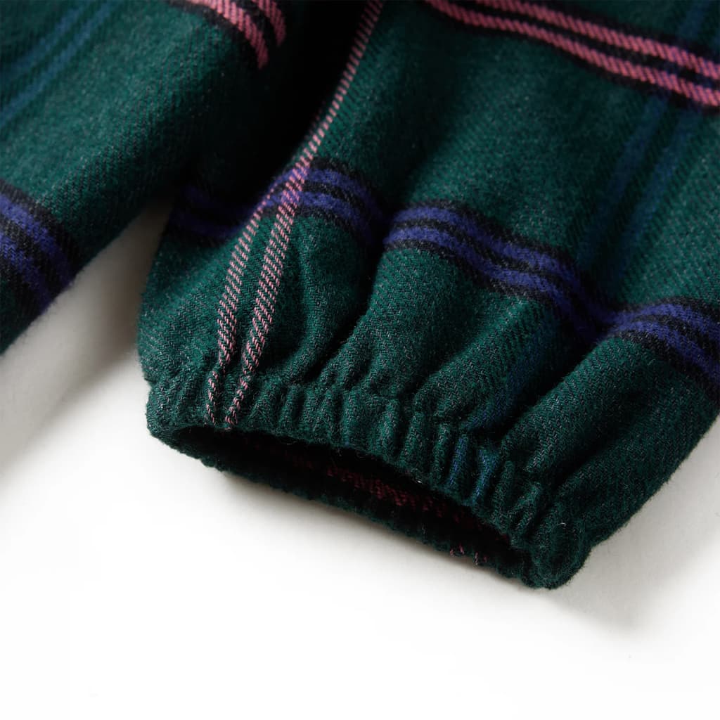 Langærmet kjole til børn str. 128 flæser mørkegrøn