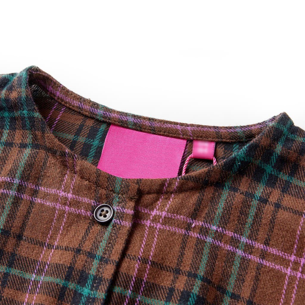 Langærmet kjole til børn str. 128 cognacfarvet