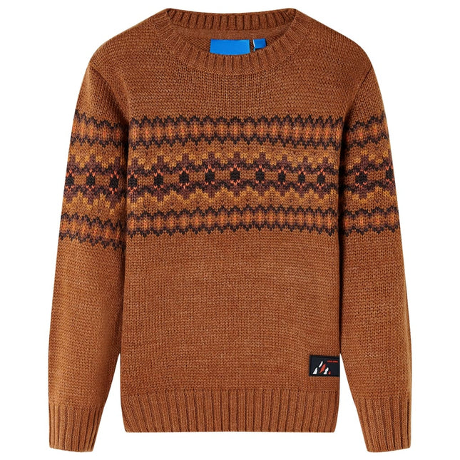 Sweater til børn str. 116 strikket cognacfarvet