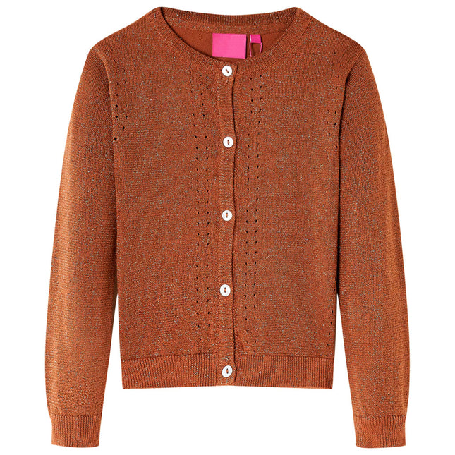 Strikket cardigan til børn str. 128 cognacfarvet